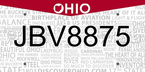 JBV8875 Ohio License Plate