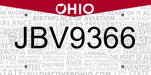 JBV9366 Ohio License Plate