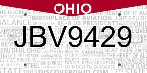 JBV9429 Ohio License Plate