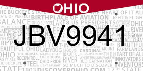 JBV9941 Ohio License Plate