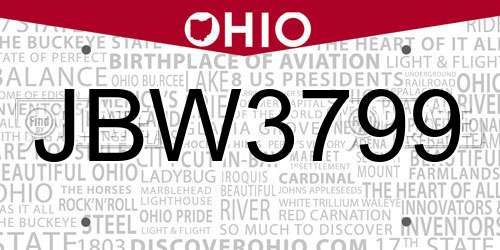 JBW3799 Ohio License Plate