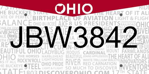 JBW3842 Ohio License Plate