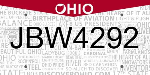 JBW4292 Ohio License Plate