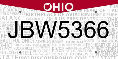 JBW5366 Ohio License Plate