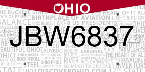 JBW6837 Ohio License Plate