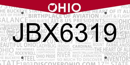 JBX6319 Ohio License Plate