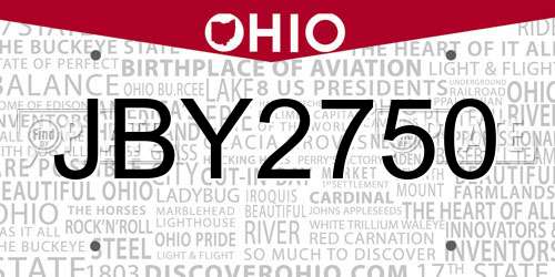JBY2750 Ohio License Plate