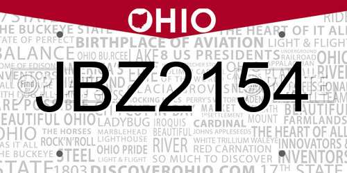 JBZ2154 Ohio License Plate