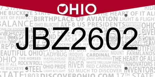 JBZ2602 Ohio License Plate