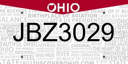 JBZ3029 Ohio License Plate