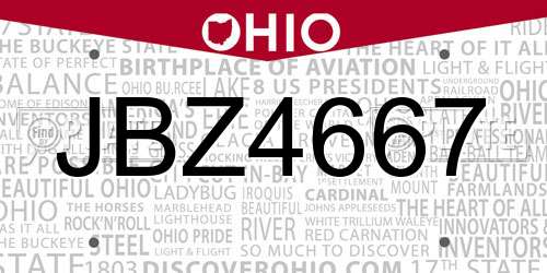 JBZ4667 Ohio License Plate
