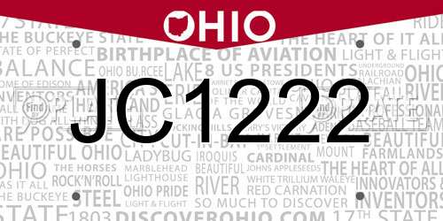 JC1222 Ohio License Plate