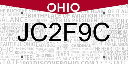 JC2F9C Ohio License Plate