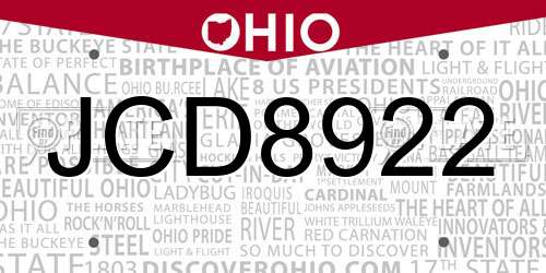 JCD8922 Ohio License Plate