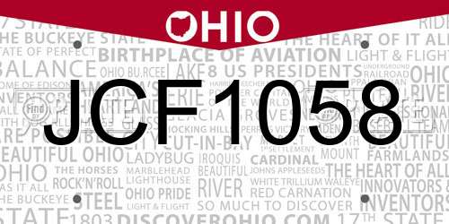 JCF1058 Ohio License Plate