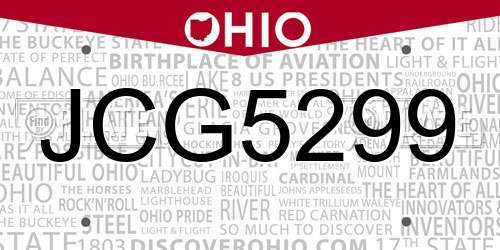 JCG5299 Ohio License Plate
