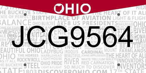 JCG9564 Ohio License Plate