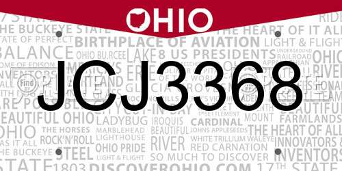 JCJ3368 Ohio License Plate