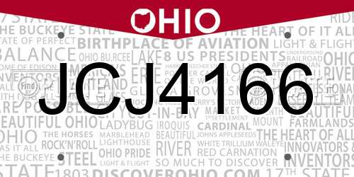 JCJ4166 Ohio License Plate