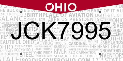JCK7995 Ohio License Plate