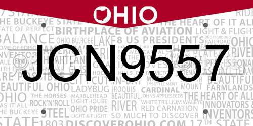 JCN9557 Ohio License Plate
