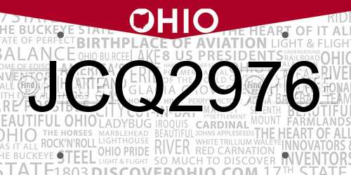 JCQ2976 Ohio License Plate