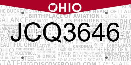 JCQ3646 Ohio License Plate
