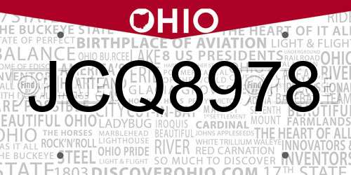 JCQ8978 Ohio License Plate