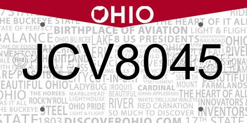 JCV8045 Ohio License Plate