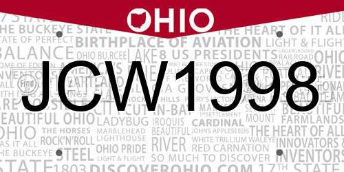 JCW1998 Ohio License Plate