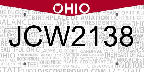 JCW2138 Ohio License Plate