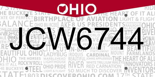 JCW6744 Ohio License Plate