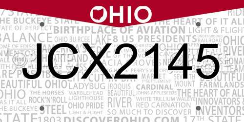 JCX2145 Ohio License Plate