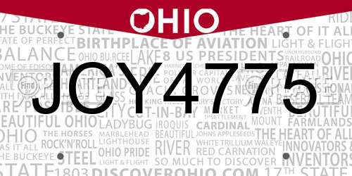 JCY4775 Ohio License Plate