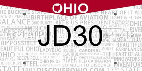 JD30 Ohio License Plate