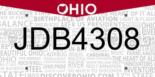 JDB4308 Ohio License Plate