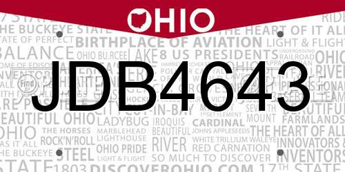 JDB4643 Ohio License Plate