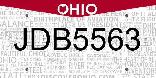 JDB5563 Ohio License Plate