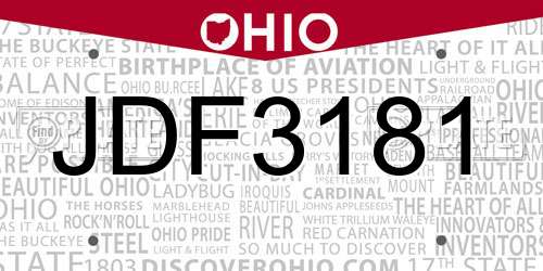 JDF3181 Ohio License Plate