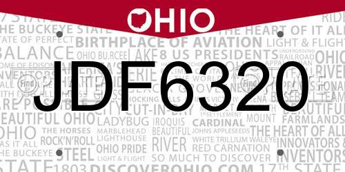 JDF6320 Ohio License Plate