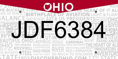 JDF6384 Ohio License Plate