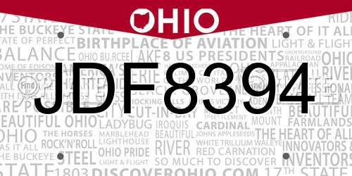 JDF8394 Ohio License Plate