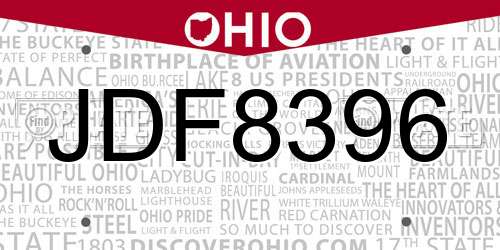 JDF8396 Ohio License Plate