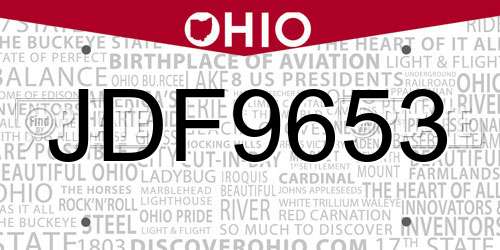 JDF9653 Ohio License Plate