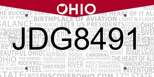 JDG8491 Ohio License Plate
