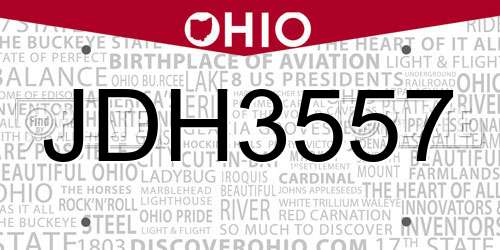 JDH3557 Ohio License Plate