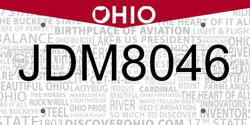 JDM8046 Ohio License Plate