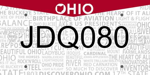 JDQ080 Ohio License Plate