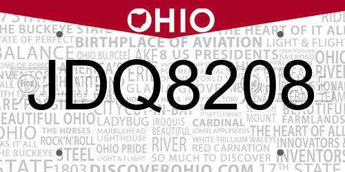 JDQ8208 Ohio License Plate