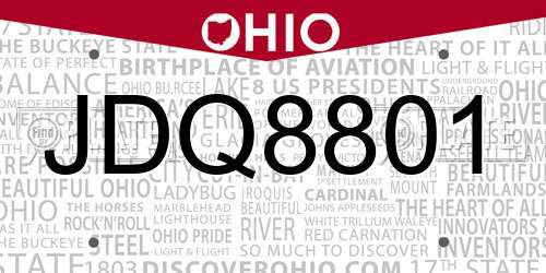 JDQ8801 Ohio License Plate
